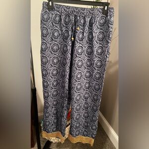 Sudara Punjammies (LP) - Blue and Gray Pattern, Gold Trim Pajama Pants